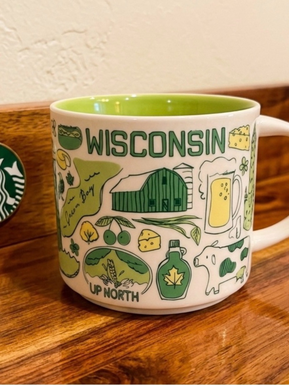 Starbucks Been There Wisconsin Ceramic Mug in Green and White - 14 Oz